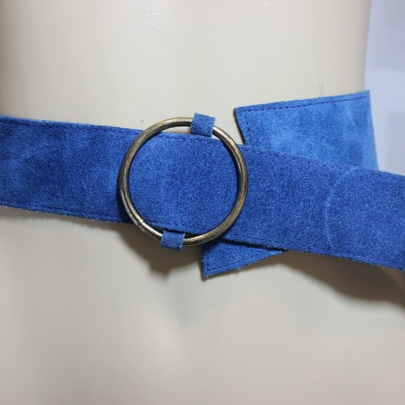 ?80s Cobolt Blue Suede Genuine Asymmetrical Leather Vintage Belt 24- 30\